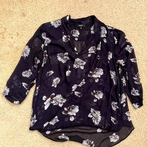 Babaton size L navy floral blouse